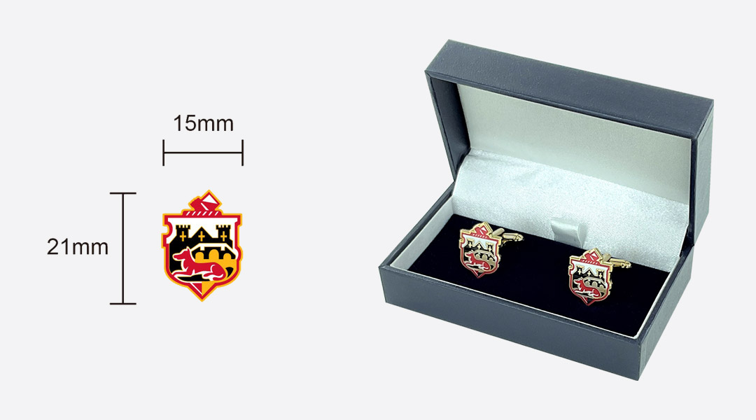 An example of Cufflinks in a presentation box with a scaled logo on the screen